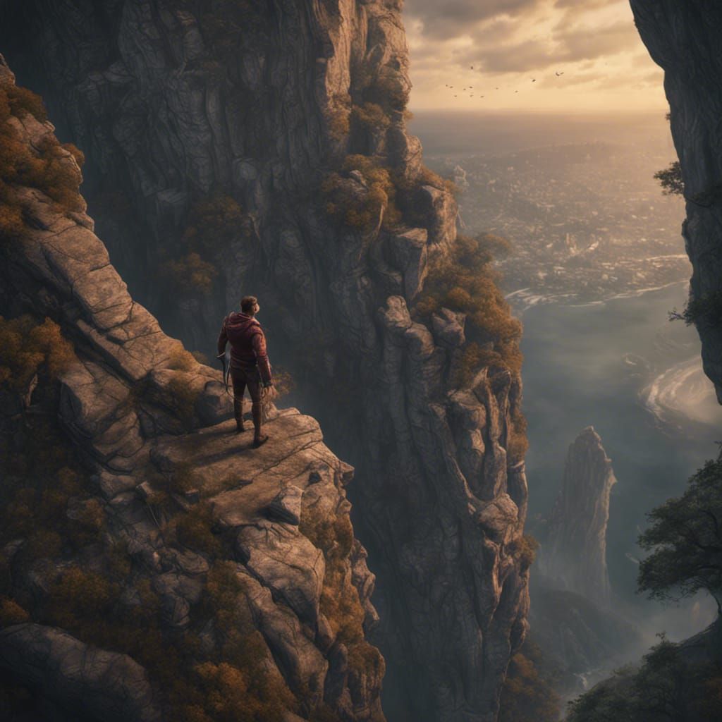 Man on Cliffside: Detailed Matte Painting