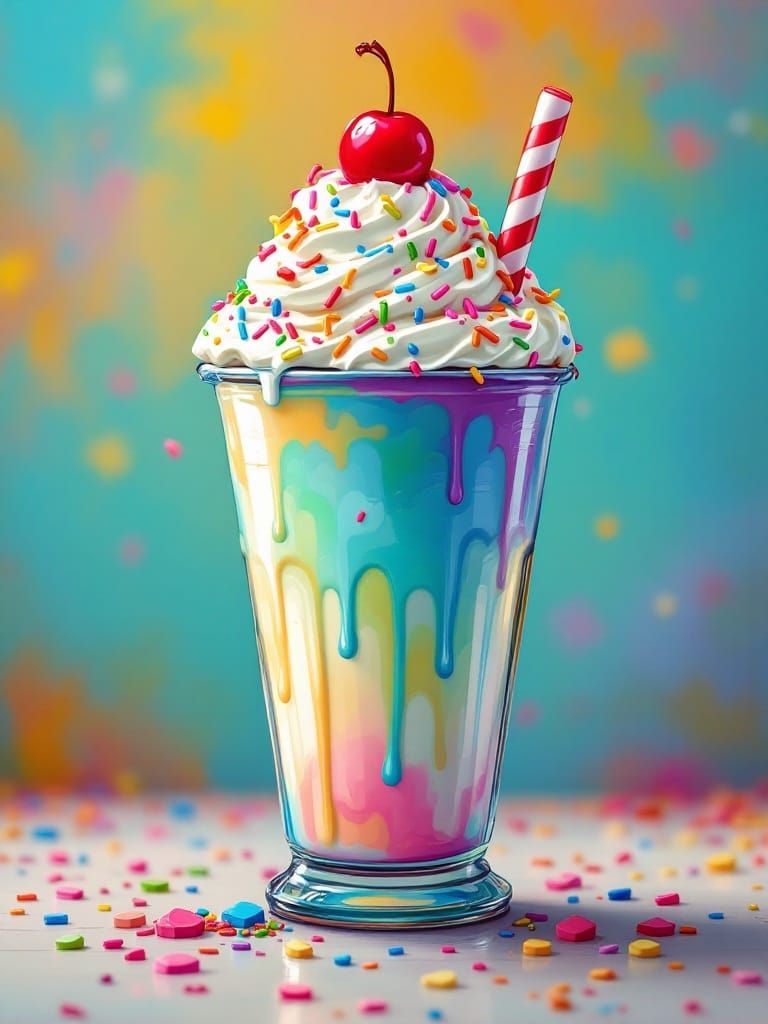 Vibrant Chibi Milkshake in Whimsical Graffiti Style