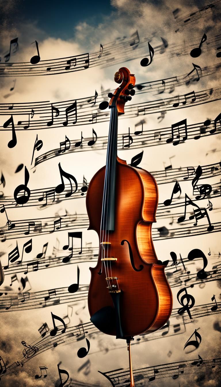 Person Flying with Orchestra and Musical Notes