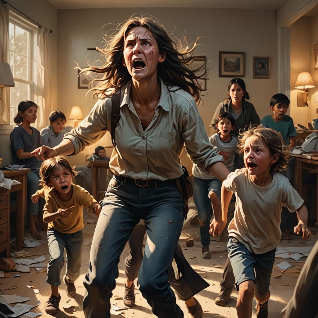 Stressed Parent's Fight for Sanity in Hyperrealistic Art