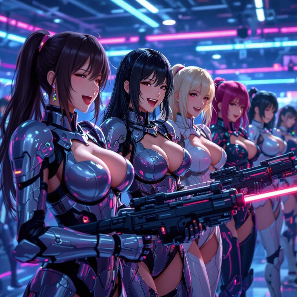 Anime Women in Futuristic Armor Play Laser Tag
