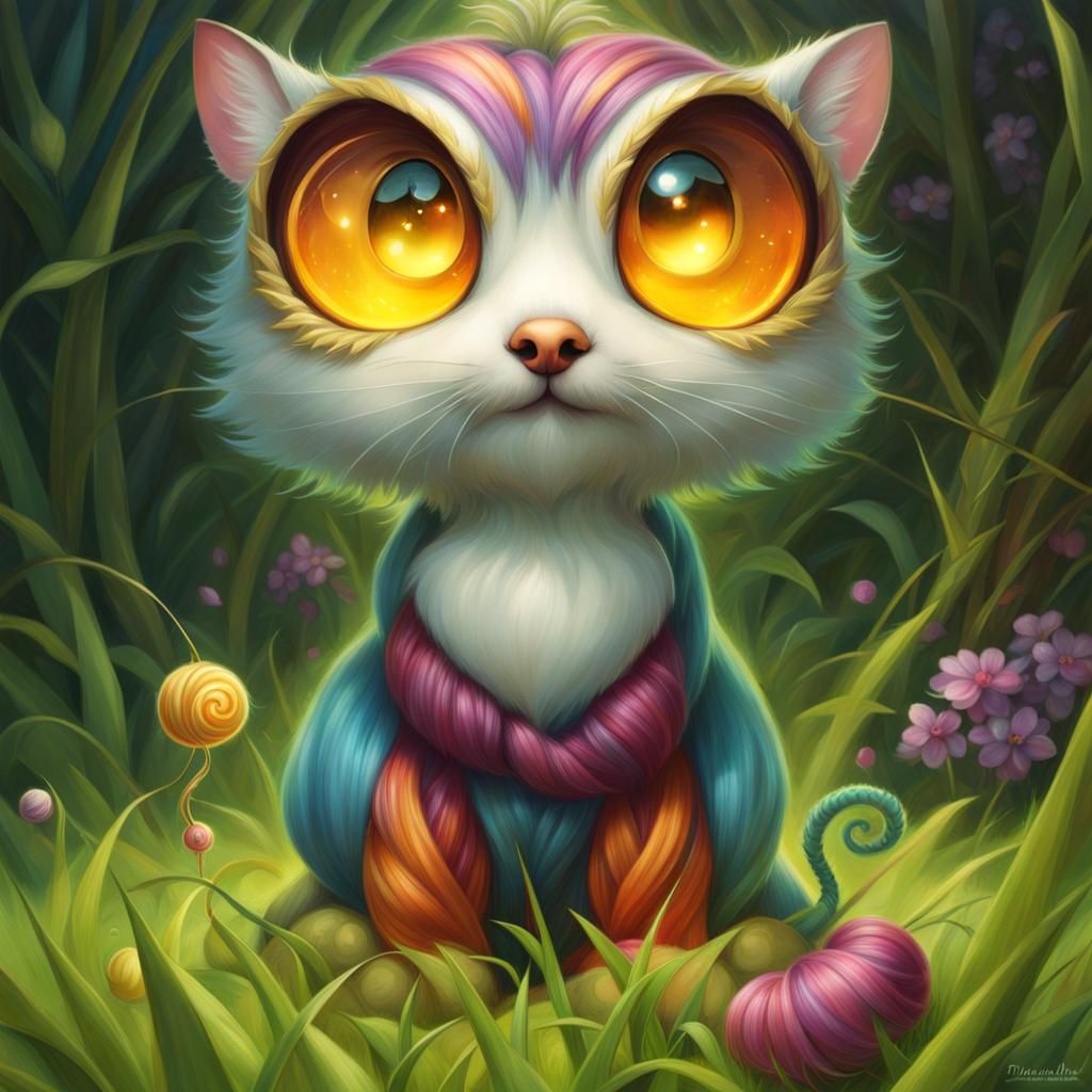 Cute Kitten with Yarn Ball, Fantasy Art