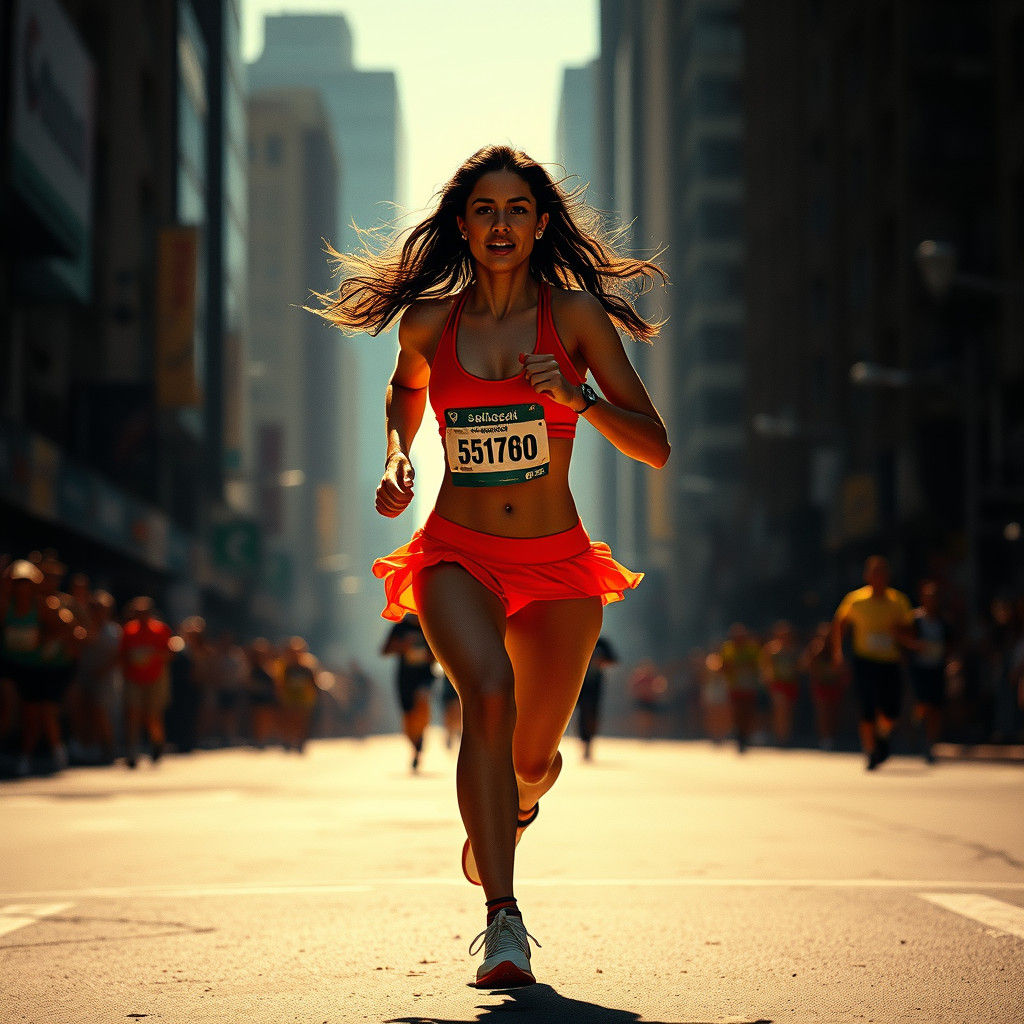 Confident Latina Runner in Urban Film Noir Scene
