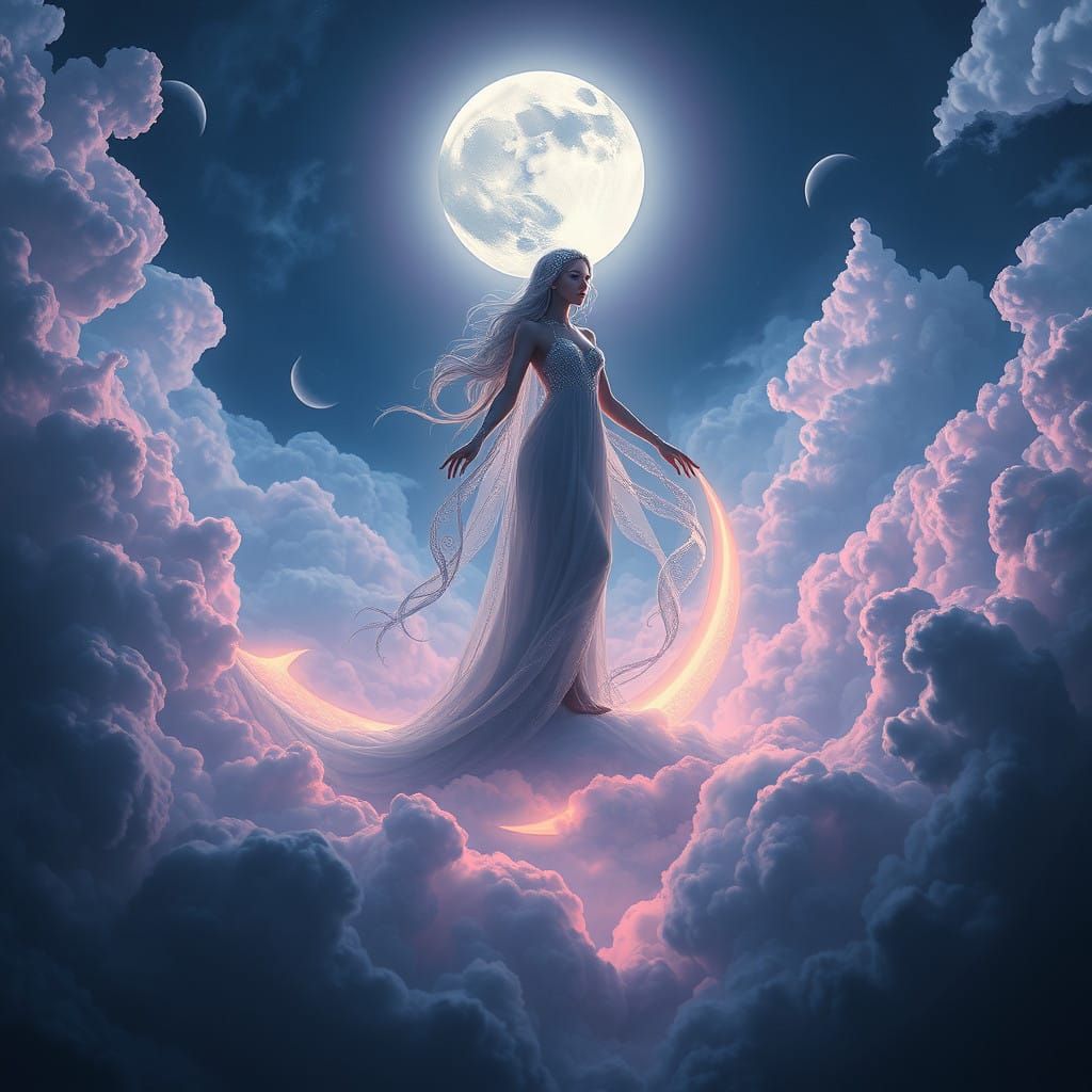 Luminous Moon Goddess in Dreamscape Splendor
