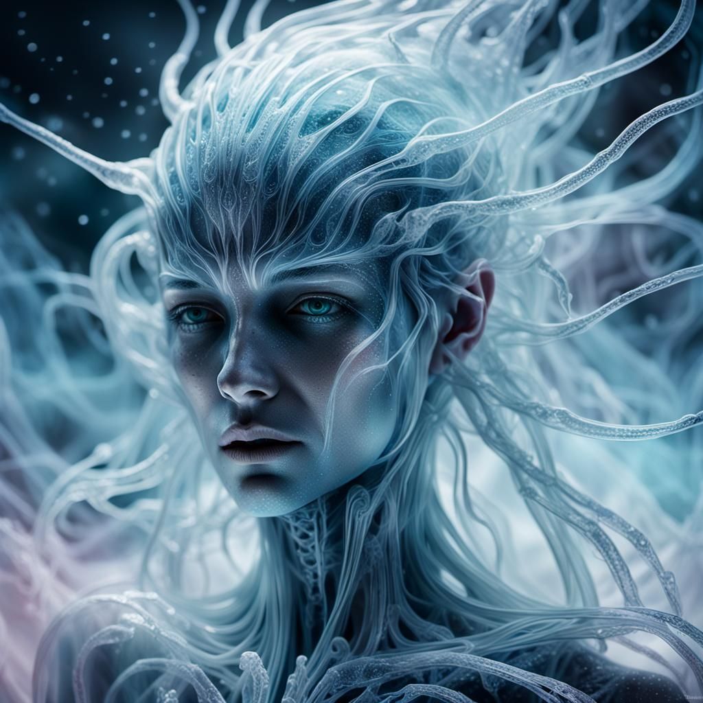 Surreal, Icy Figure in Ethereal Glow