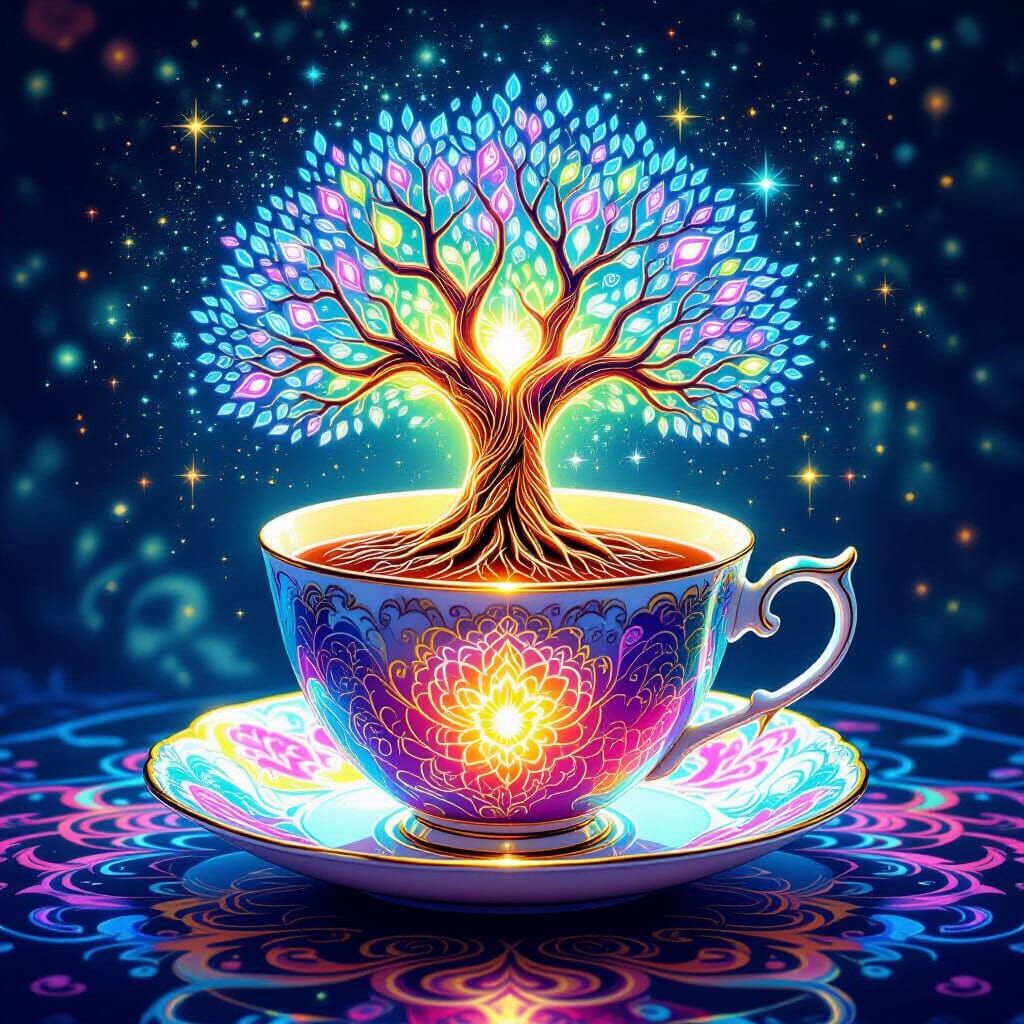 Psychedelic Tree of Life Blooms Inside Teacup