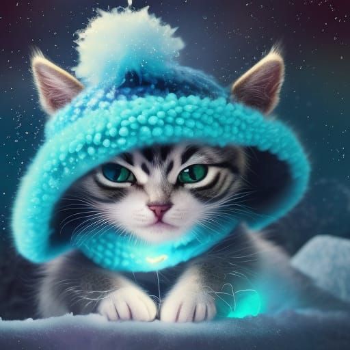 Cartoon Kitten in Winter Wonderland, 3D Render