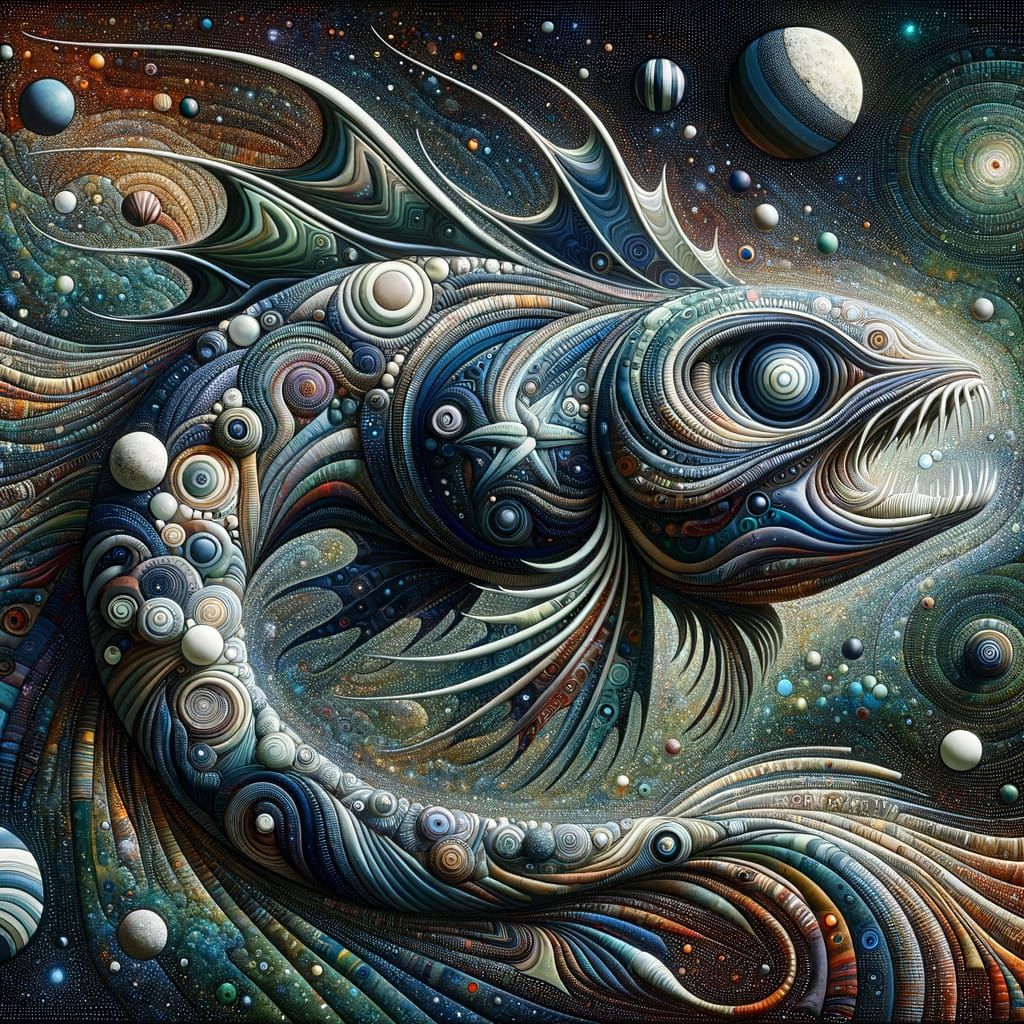 Surreal Cosmic Lifeform with Art Deco Patterns and Psychic P...