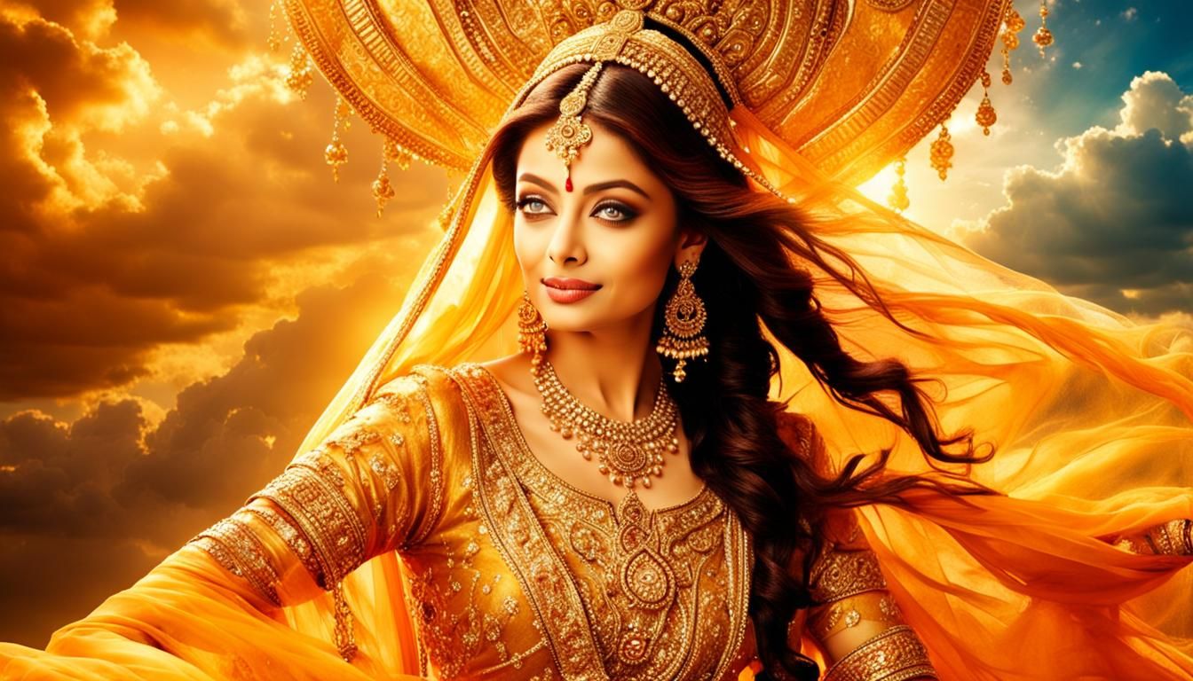 Ethereal Bollywood Actress in Costume, Radiant in Divine Sun...