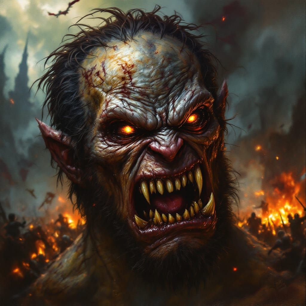 Menacing Medieval Monster Portrait in Oil Painting Style