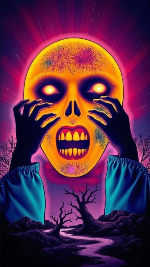 Monstrous Head Devours Reflection in Shattered Mirror