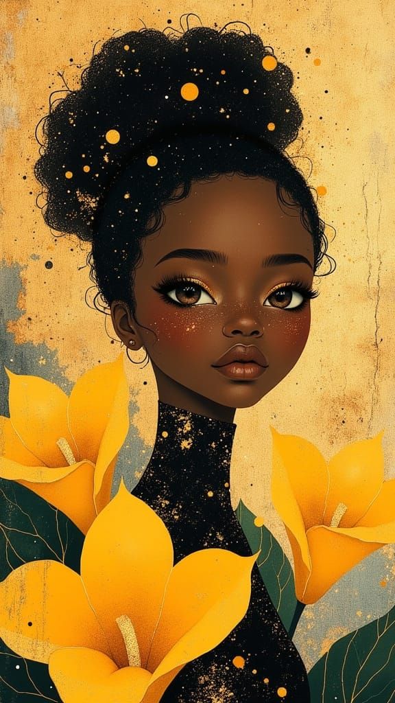 Black Girl Portrait in Loish and Mucha Style