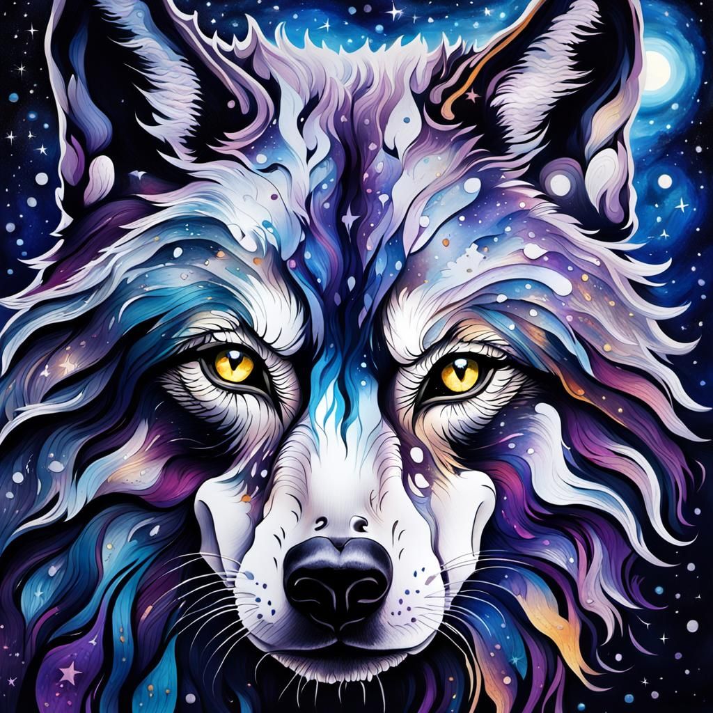 Wolf Silhouette Portrait in Surrealist Style