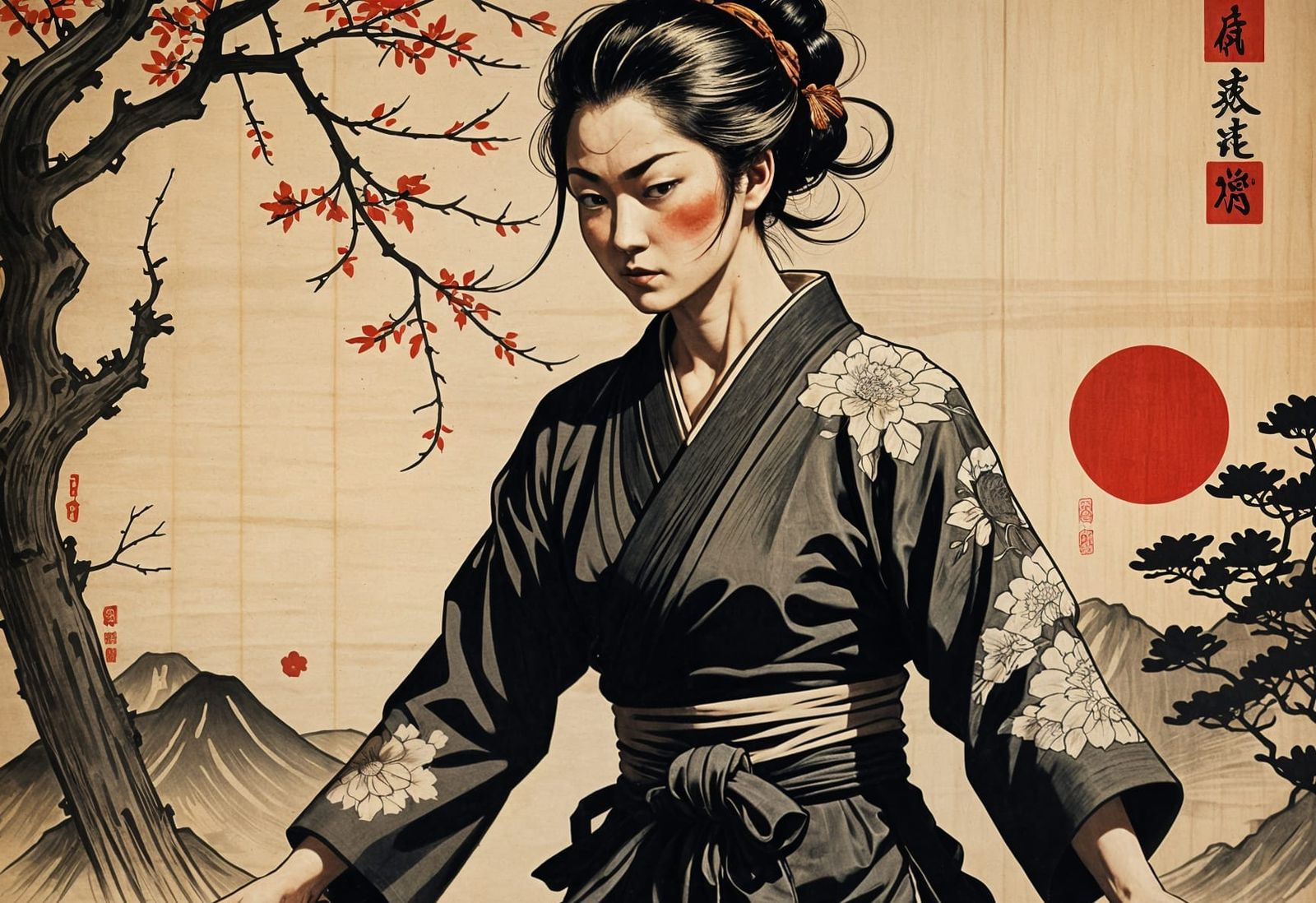 Surreal Warrior in Traditional Japanese Ukiyo-E Style