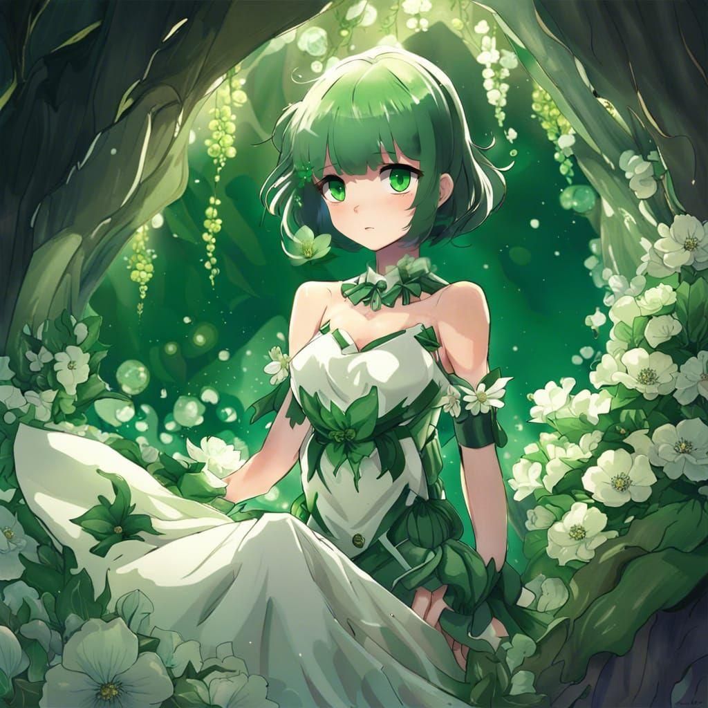 Anime Girl in Emerald Cave with Emerald