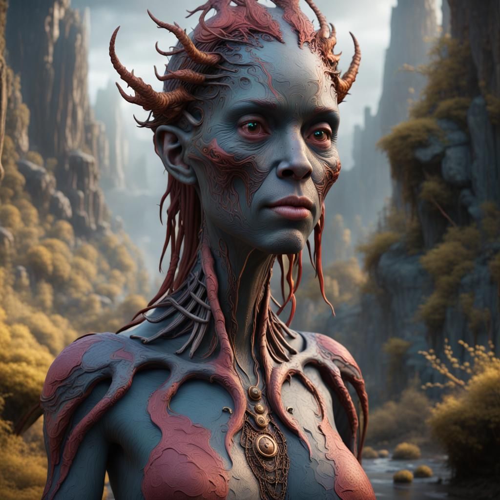 Uncanny Valley Creature in Detailed Matte Painting