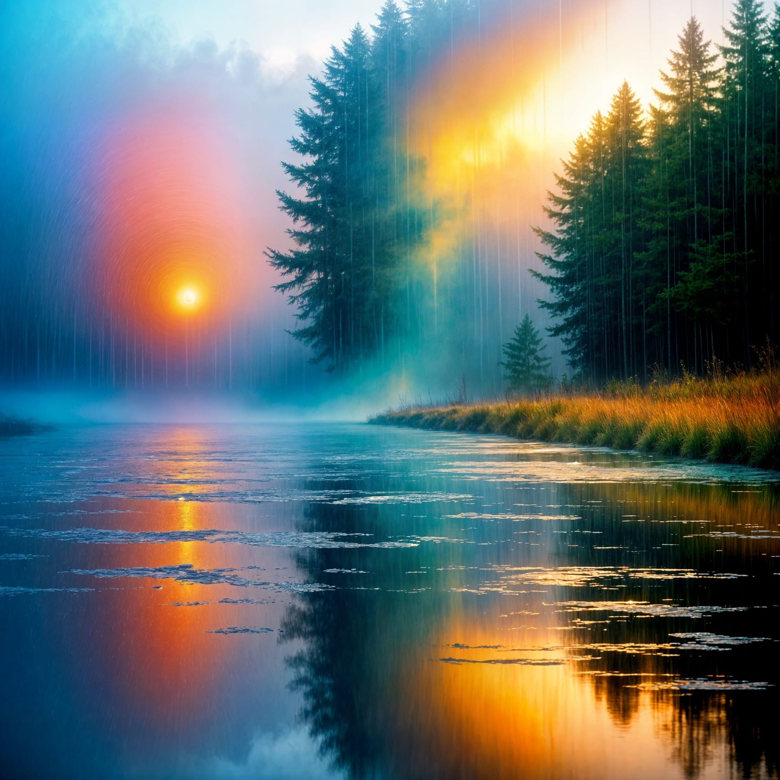 Ethereal Landscape Through Rain-Soaked Glass