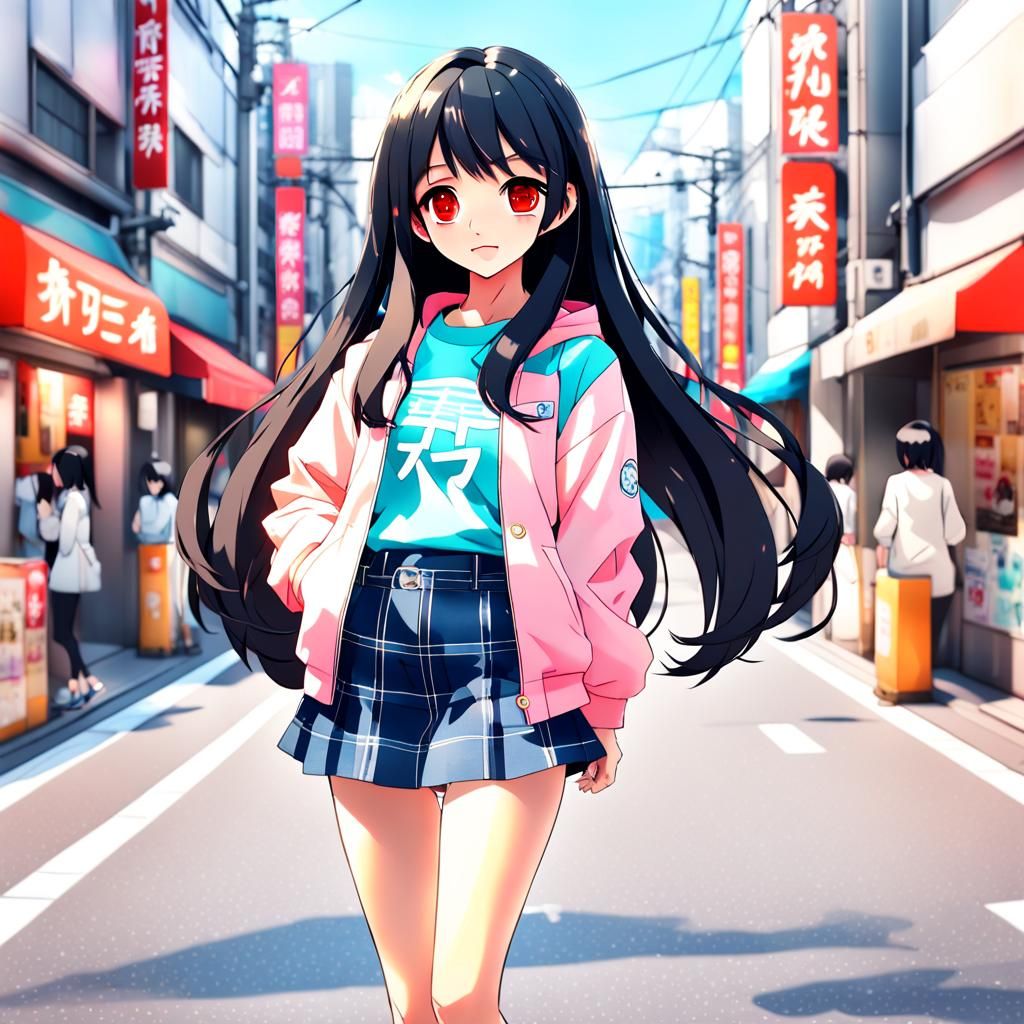Anime Portrait of Asian Woman on Tokyo Street