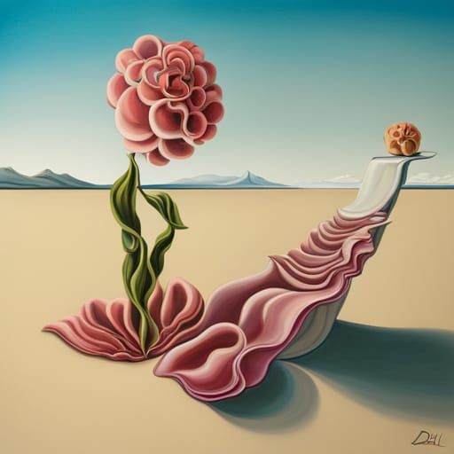 Surreal Melting Flowers: A Surrealist Oil Painting