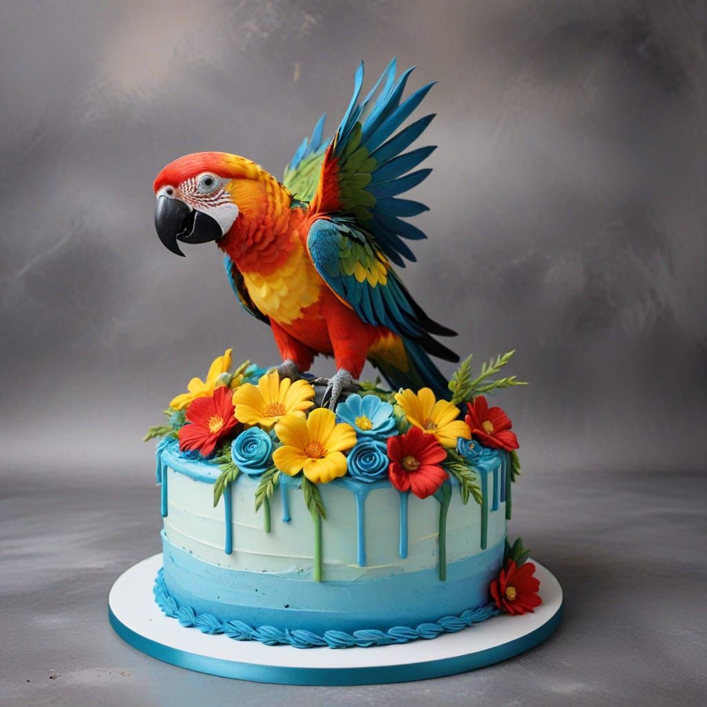 Colorful Parrot Lands on Cake