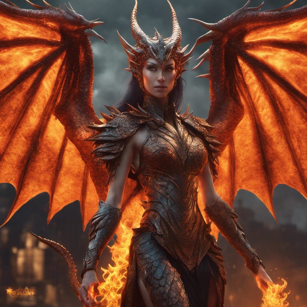 Dragon Woman Hybrid in Fantasy Art Style