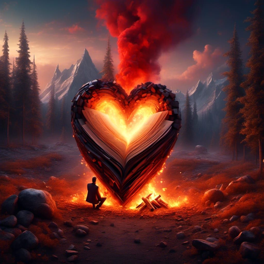 Anthropomorphic Heart Character Burning Documents: Abstract ...