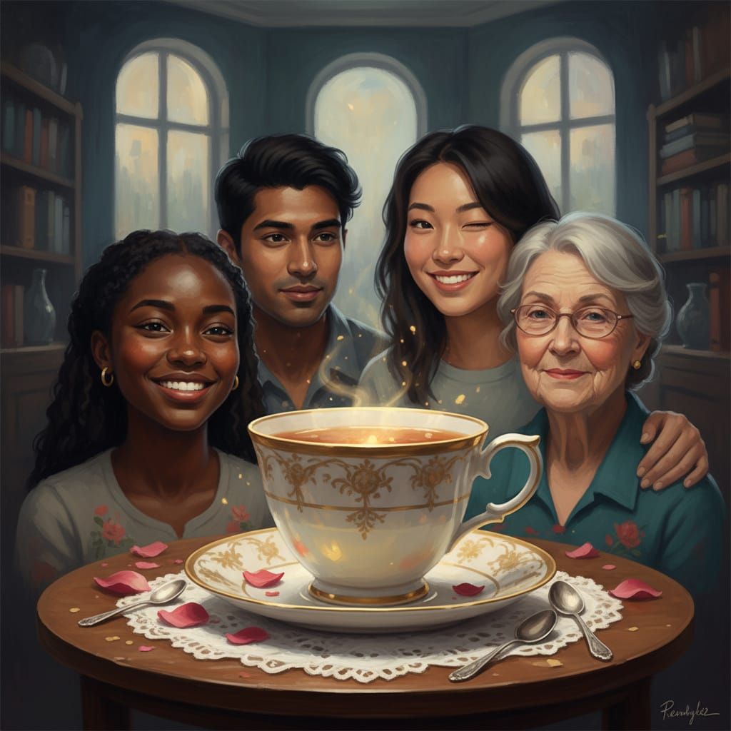 Friends Connect Over Tea in Double Exposure Portrait