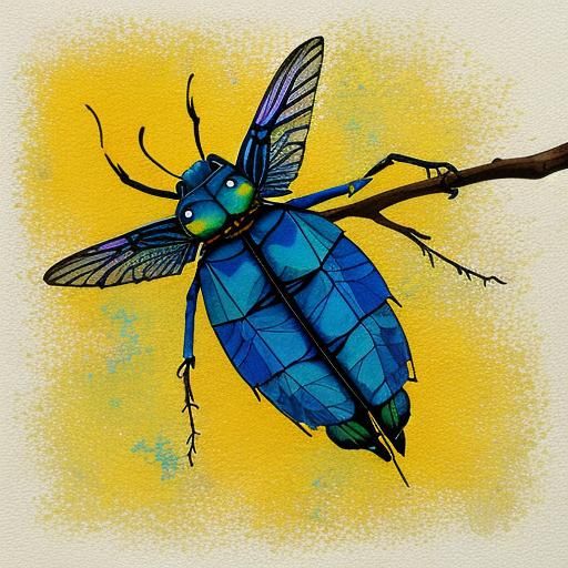 Indigo Cicada on Branch: Abstract Art