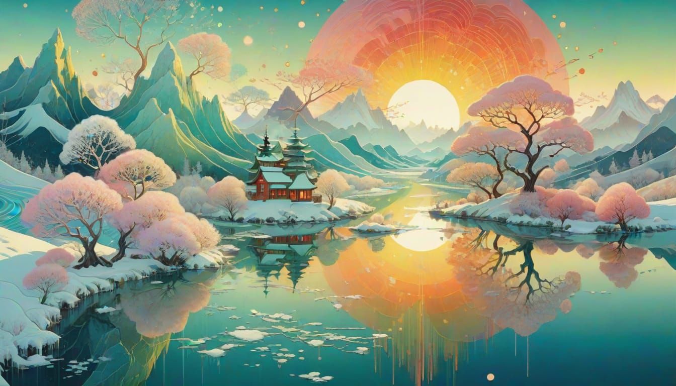 Radiant Encaustic Landscape with Delicate Details