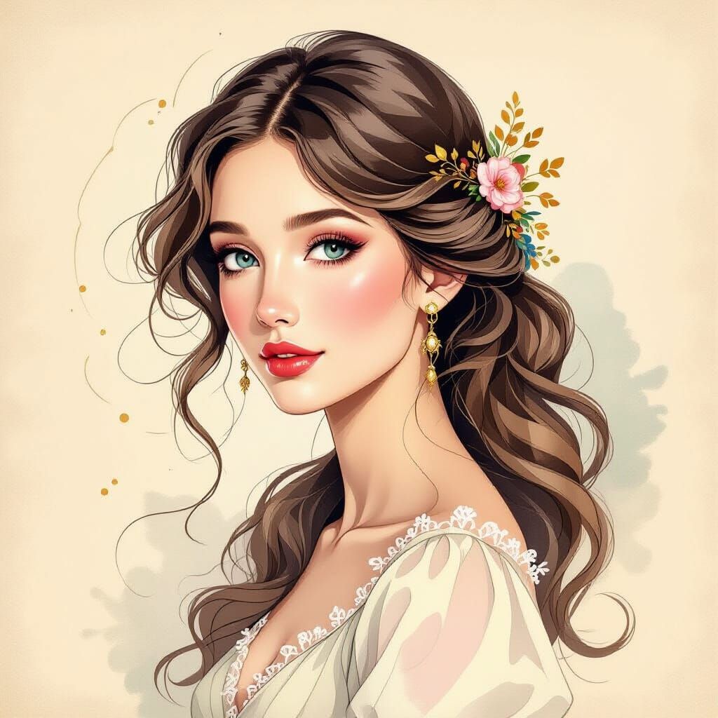 Ethereal Woman Portrait in Art Nouveau Style