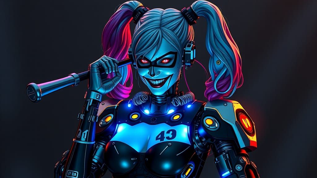 Cybernetic Harley Quinn in Cyberpunk Style
