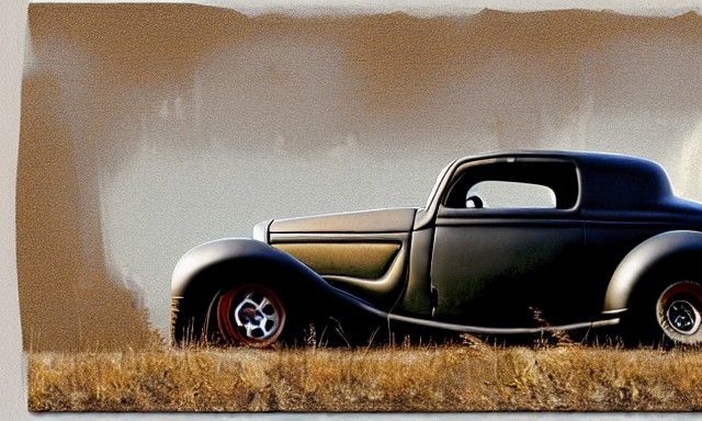 Ornate HotRod in Bleak Landscape Matte Painting