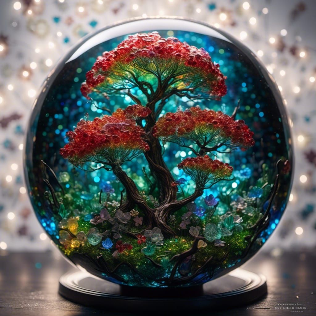 Glass Sphere World with Bioluminescent Flora