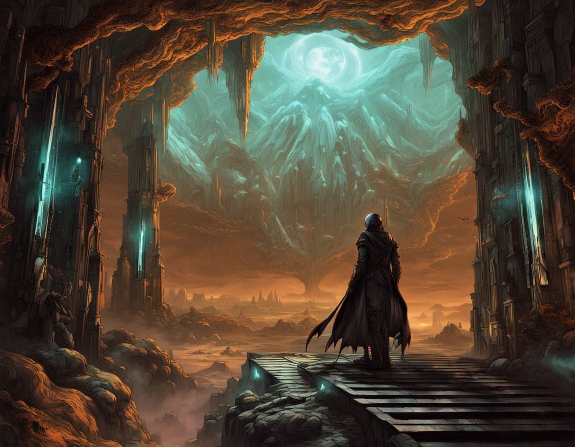 Crystal City on Alien World in Moebius Style