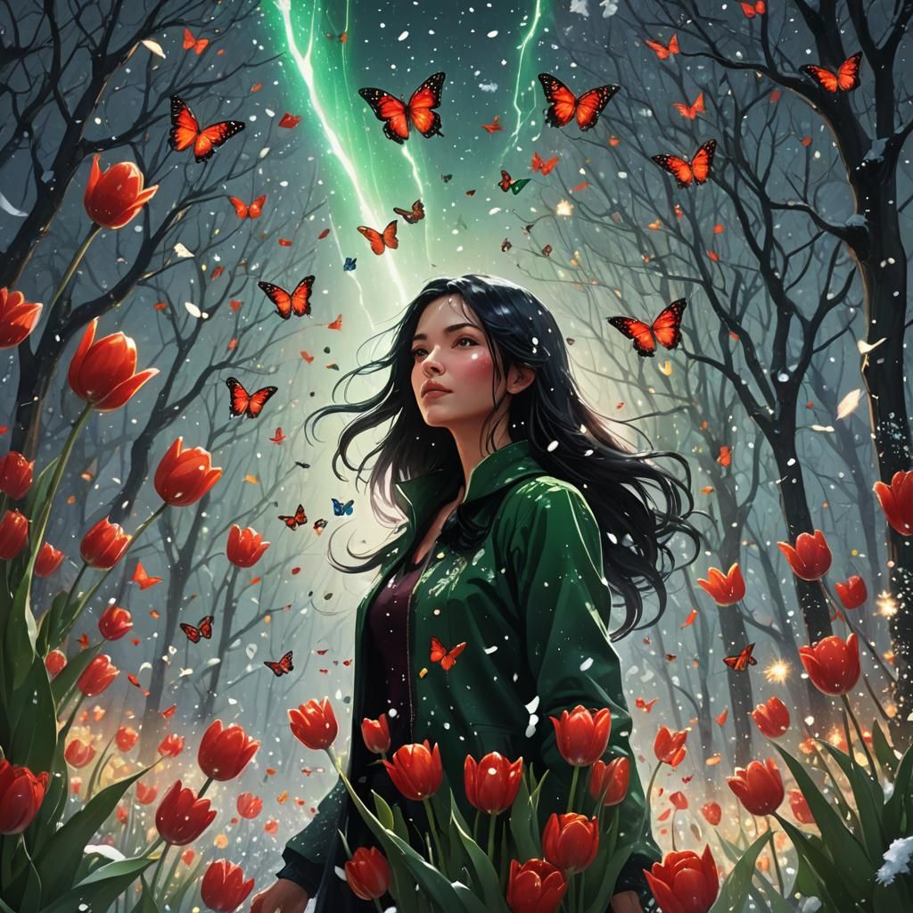 Woman with Tulips in Fantasy Concept Art