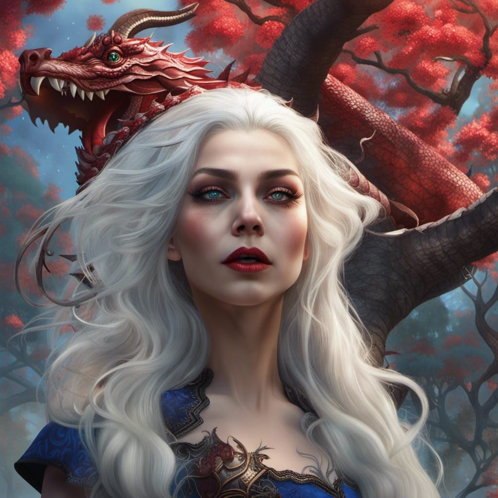 Woman with Dragon Hair Clips Under Cherry Tree