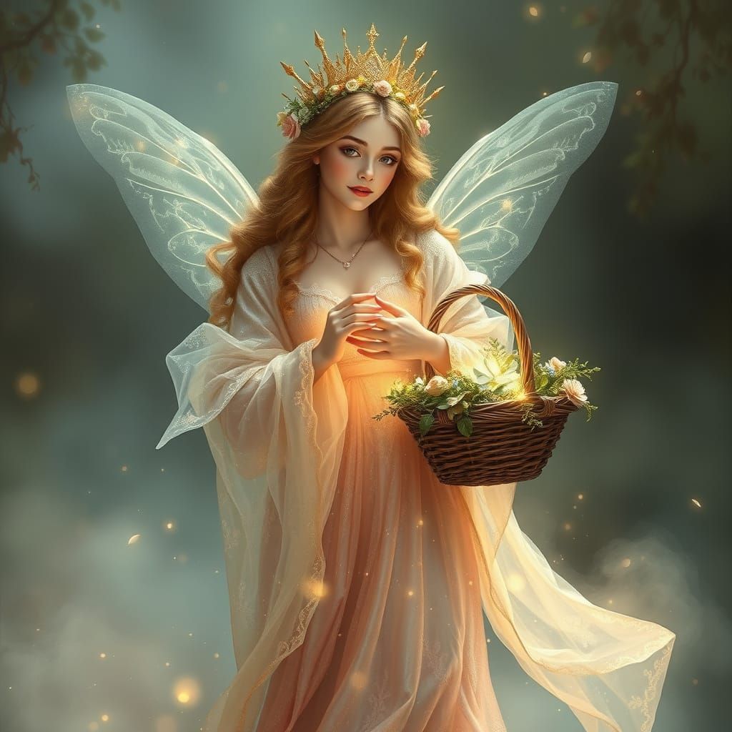 Fairy Queen With Basket of Luminescent Light