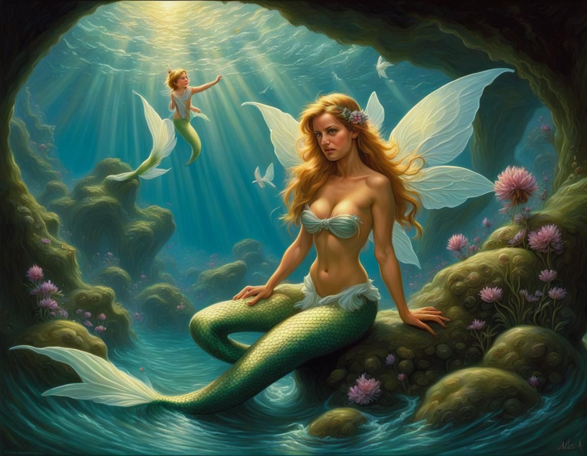 Fantasy Fairy Mermaid in Oil Painting Style