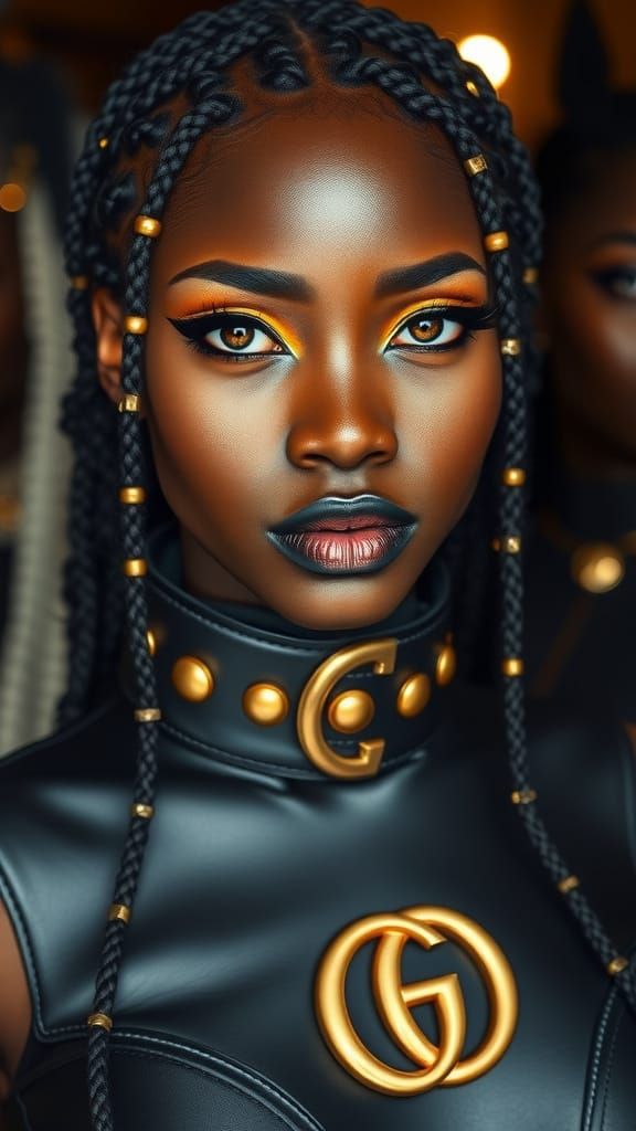 Ebony Goddess in Metallic Gold Attire