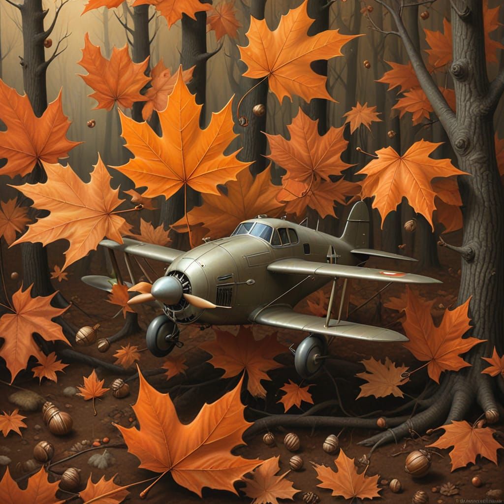 1930s Biplane in Magical Autumn Forest