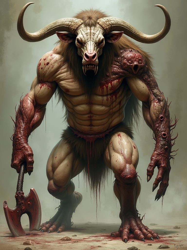 Minotaur With Bull Head and Axe Arm
