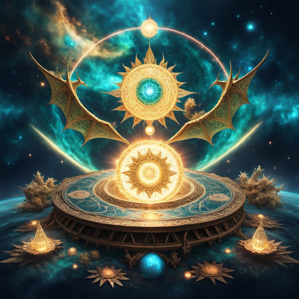 Golden Dragon Solar Mandala in Visionary Style