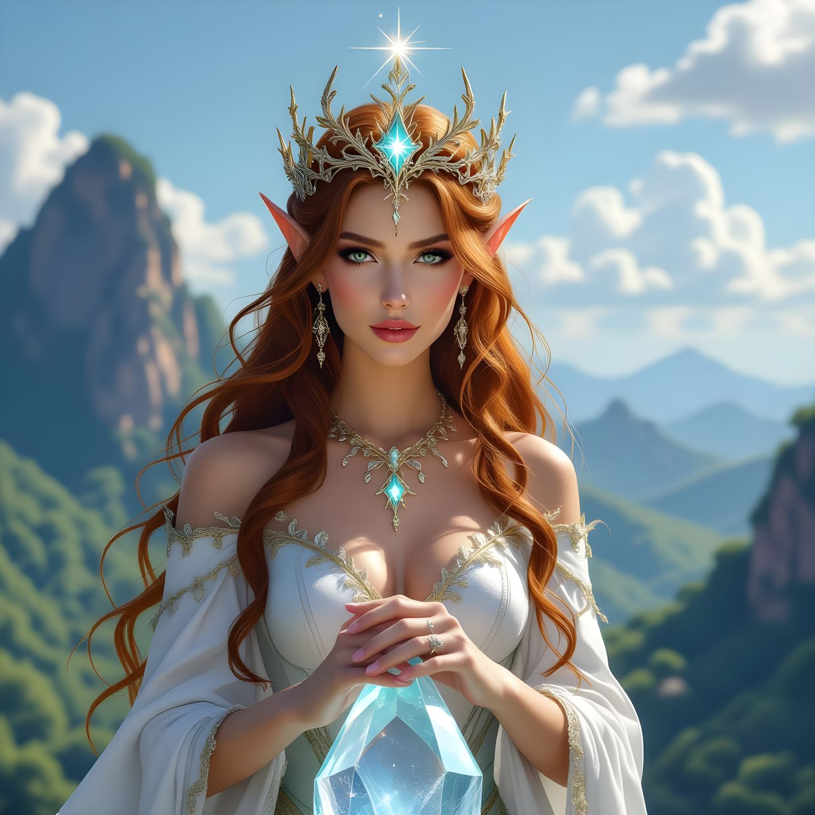 Regal Elven Queen in Starlight Crowned Splendor