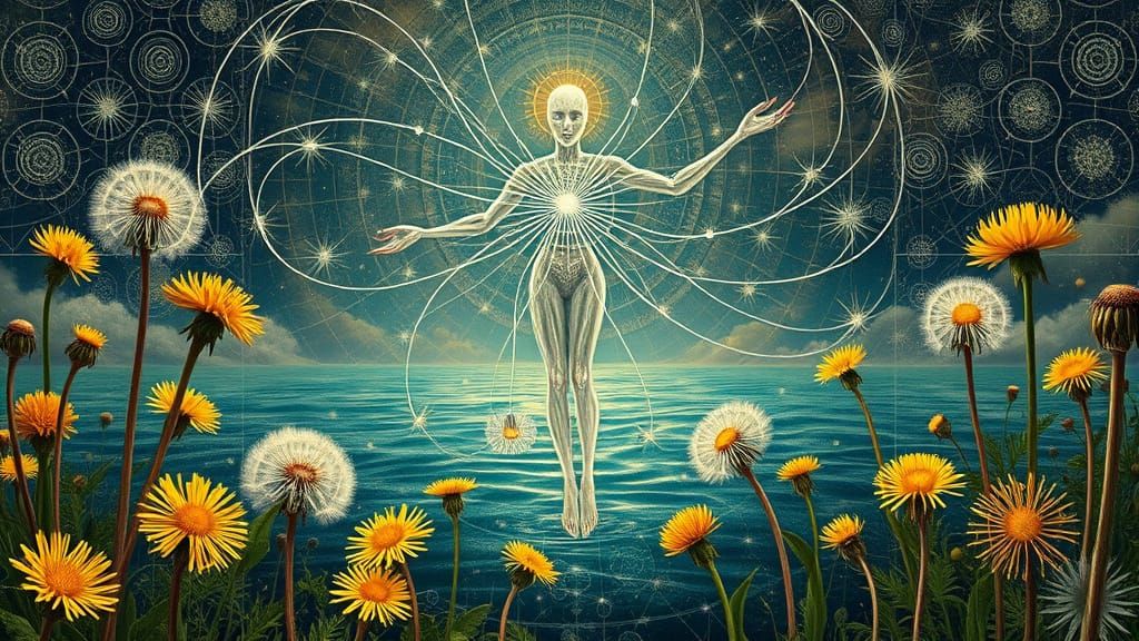 Psychedelic Floating City in Sacred Geometry Art Style