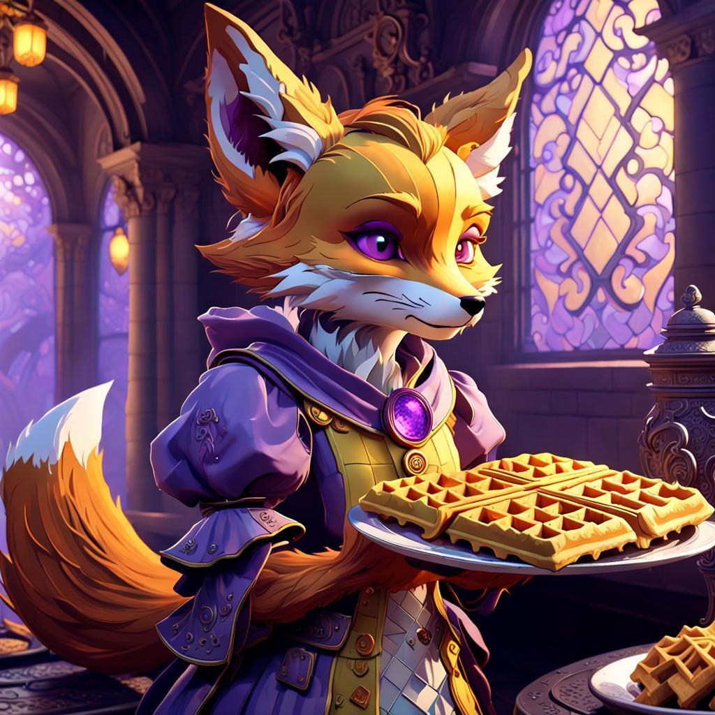 Waffles the Fox in Dark Fantasy Style