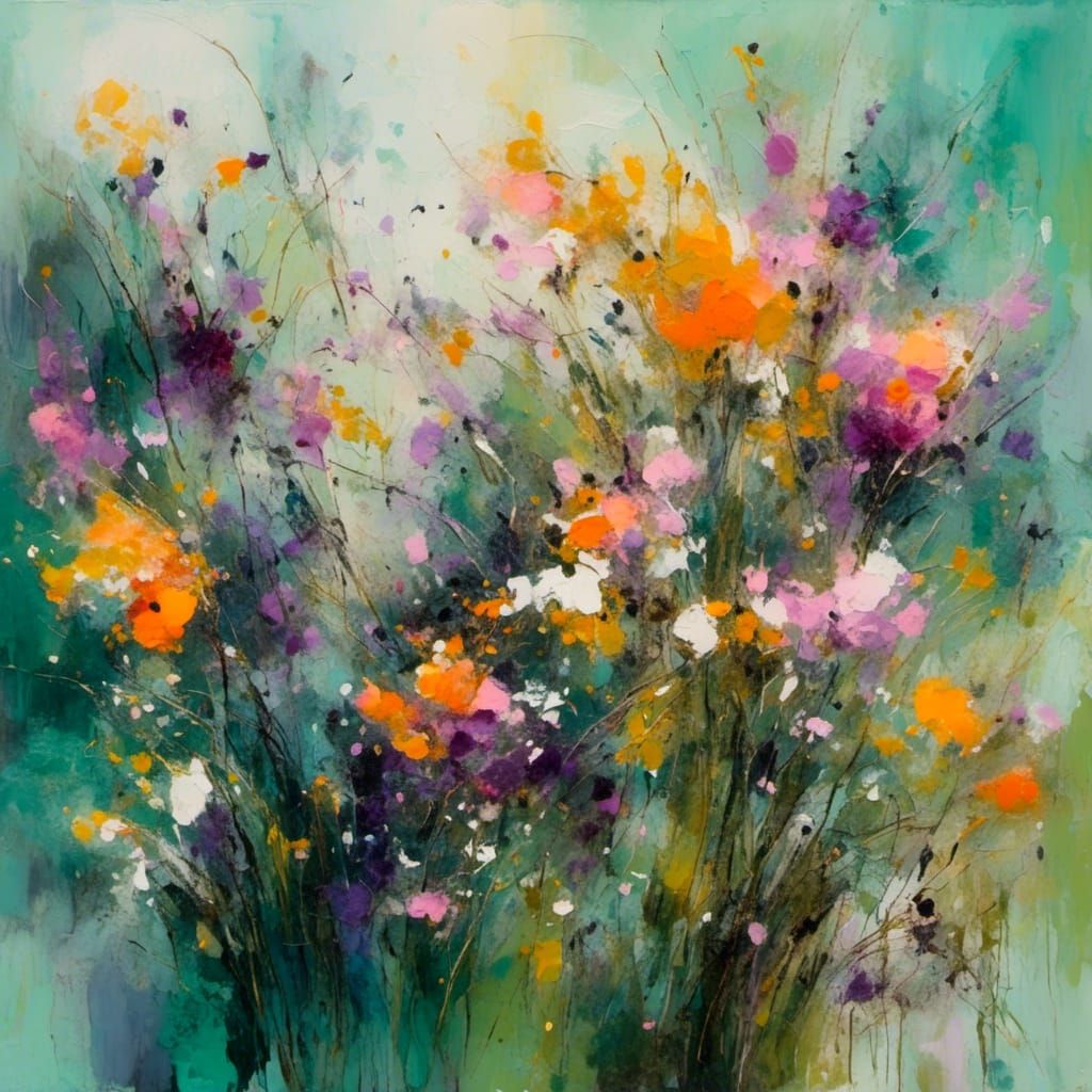 Wildflowers Swaying in Morning Breeze: Abstract Expressionis...