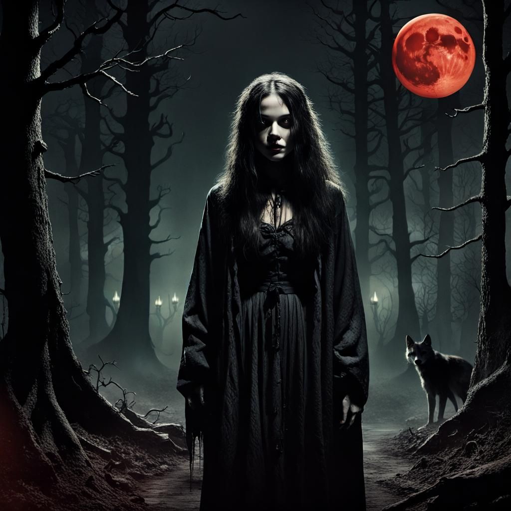 Hellhound Stalks Moon Maiden: Vintage Horror Poster