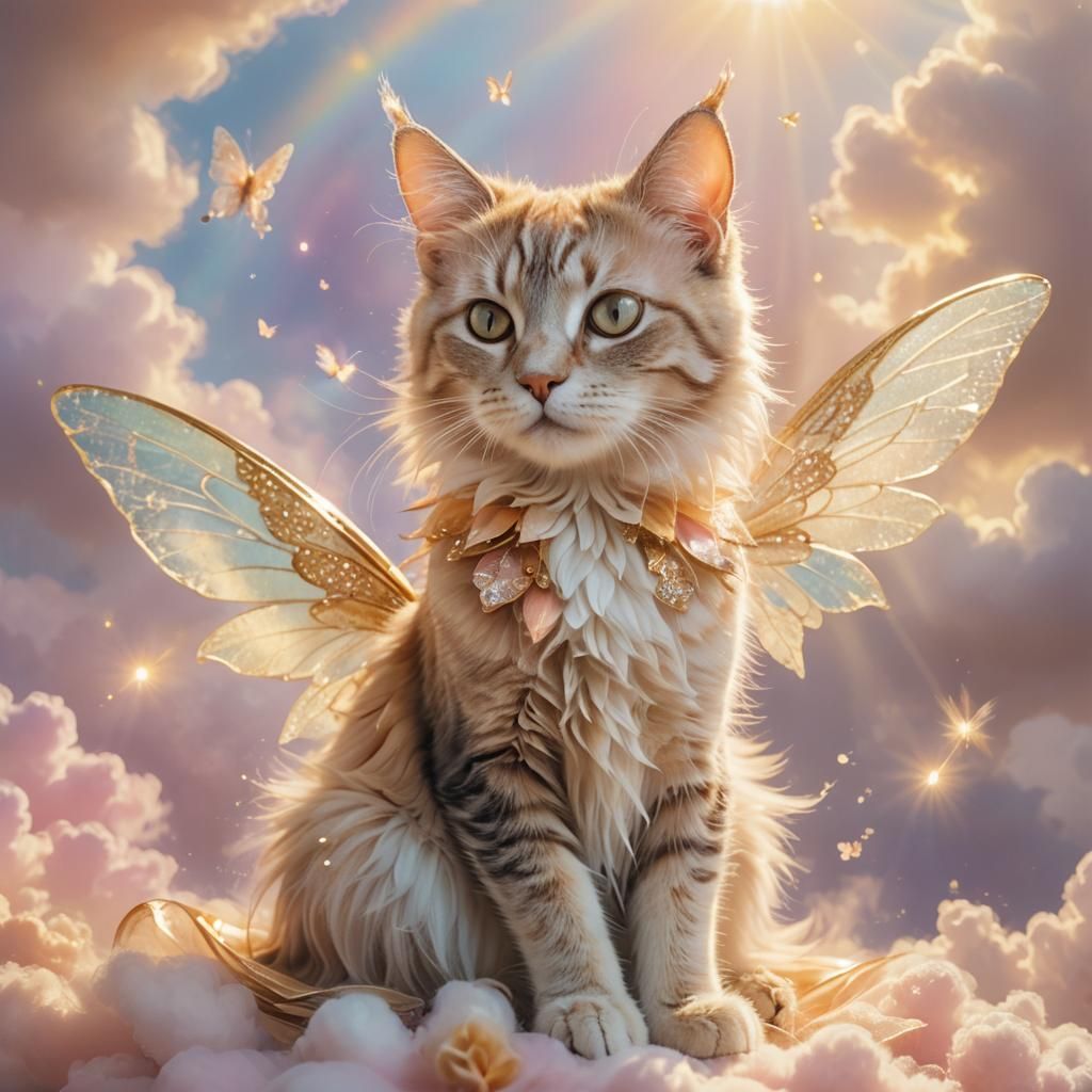 Cat Fairy Portrait in Dreamy Pastel Setting