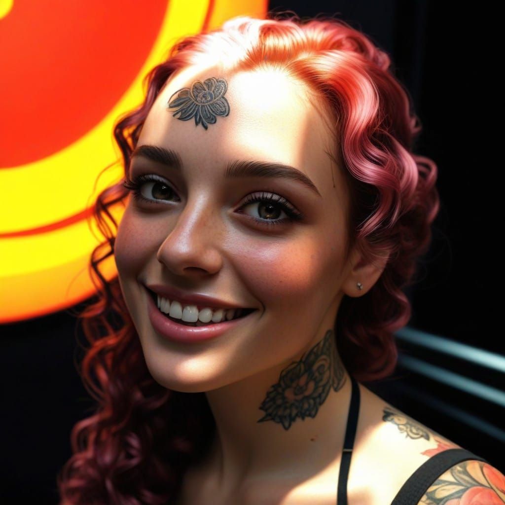 Elegant Lady with Long Wavy Hair and Enigmatic Smile in Soft...