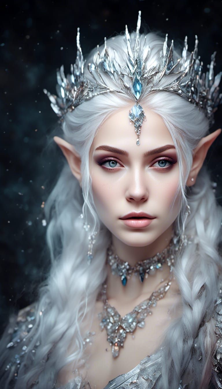 Elegant Elf Queen Portrait with Silver Hair